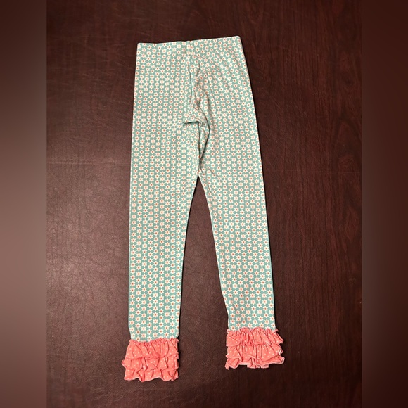 Matilda Jane Girls Teal and Pink Dot Ruffled Leggings Size 10 - Picture 2 of 6